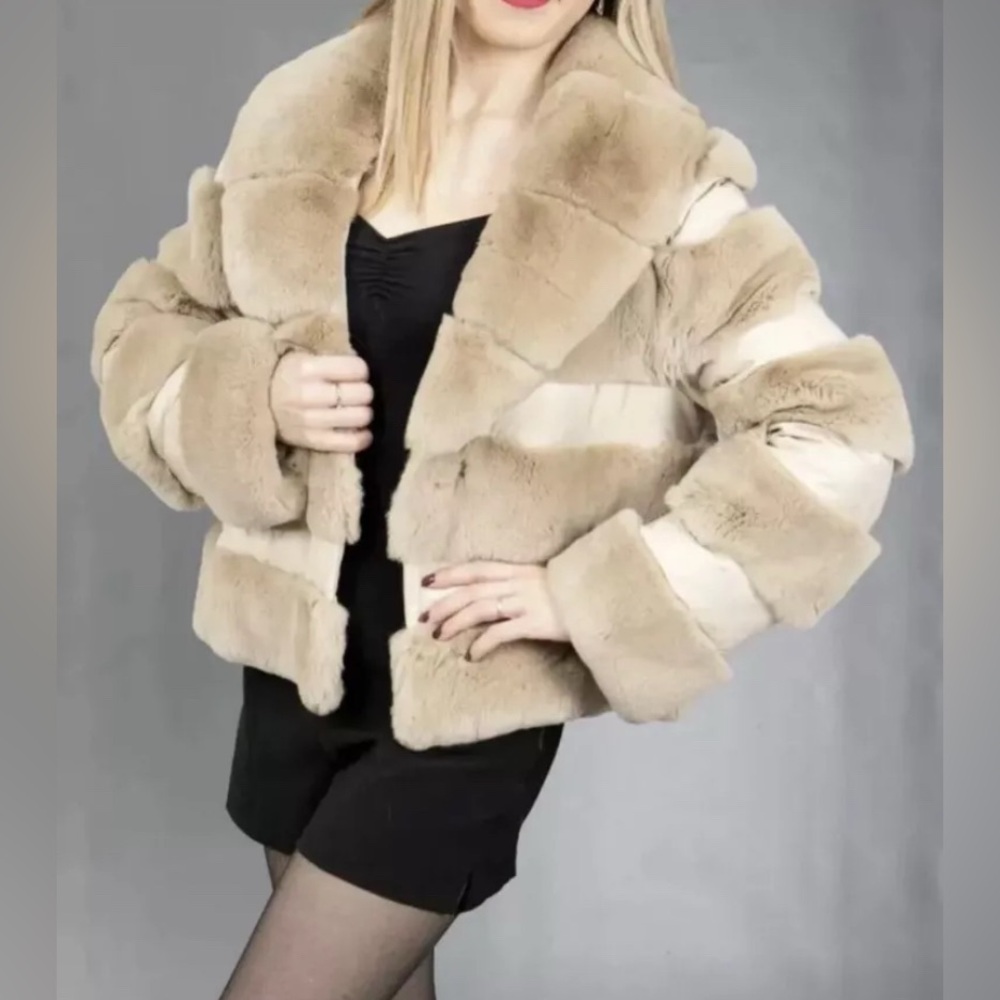 SUPERIOR REX CHINCHILLA FUR COAT LUXURY JACKET BEAUTIFUL LOOK SIZE S-M.